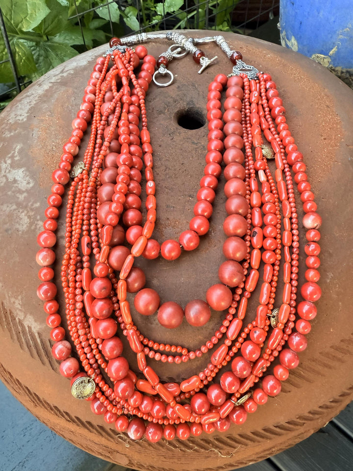 Ukrainian Traditional Red Coral Necklace – Multi-Strand Namysto Korali – One-of-a-Kind Folk Heirloom Jewelry. Custom Orders Available