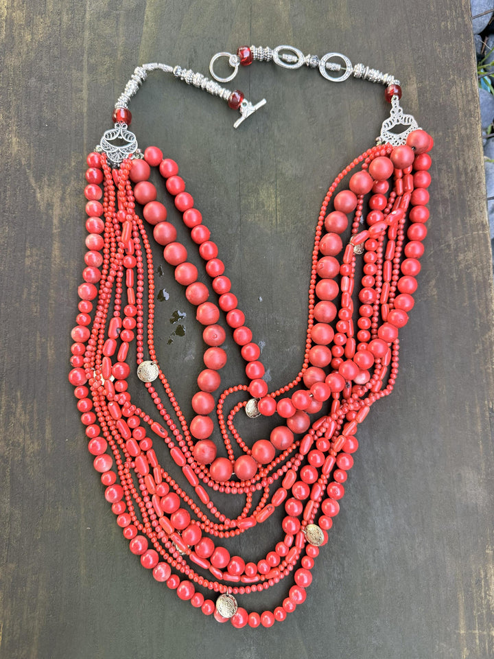 Ukrainian Traditional Red Coral Necklace – Multi-Strand Namysto Korali – One-of-a-Kind Folk Heirloom Jewelry. Custom Orders Available