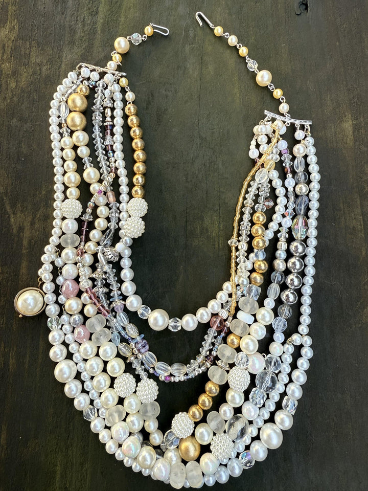 Ukrainian-Inspired Mixed Media Statement Necklace – Handmade Multi-Strand Beaded Jewelry – One of a Kind