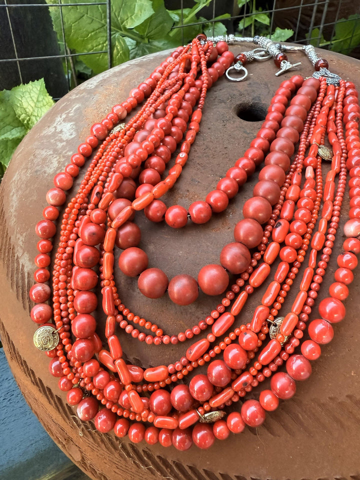 Ukrainian Traditional Red Coral Necklace – Multi-Strand Namysto Korali – One-of-a-Kind Folk Heirloom Jewelry. Custom Orders Available