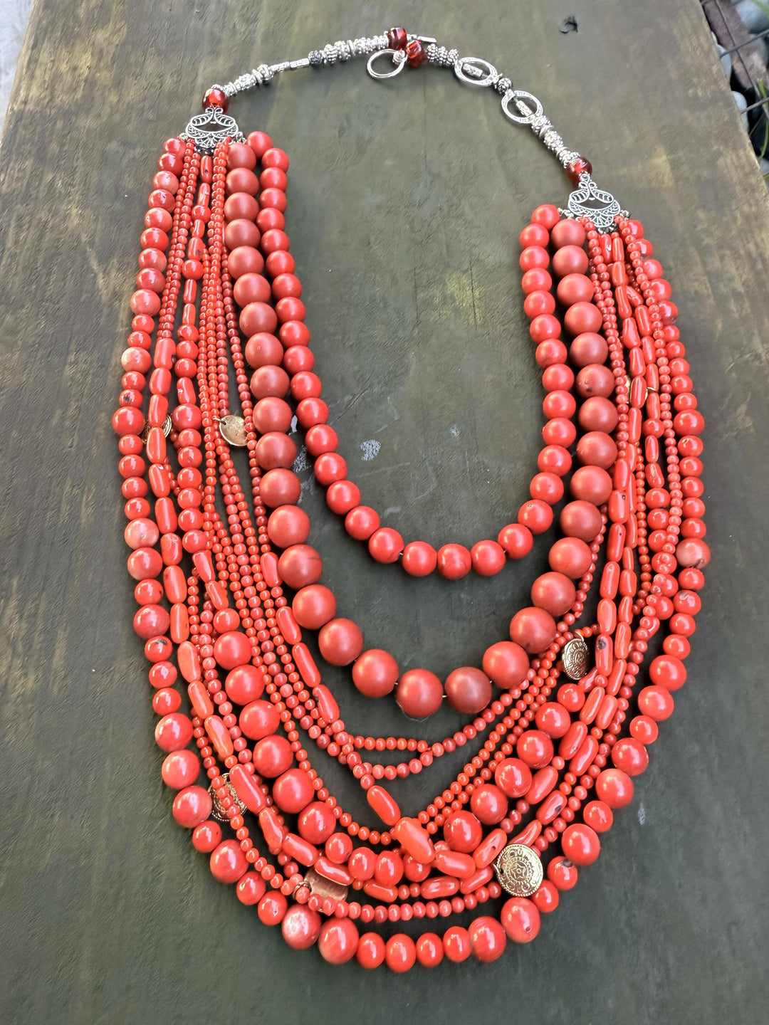 Ukrainian Traditional Red Coral Necklace – Multi-Strand Namysto Korali – One-of-a-Kind Folk Heirloom Jewelry. Custom Orders Available