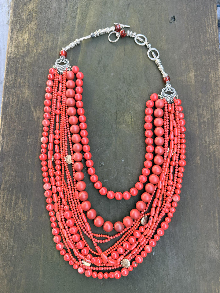 Ukrainian Traditional Red Coral Necklace – Multi-Strand Namysto Korali – One-of-a-Kind Folk Heirloom Jewelry. Custom Orders Available