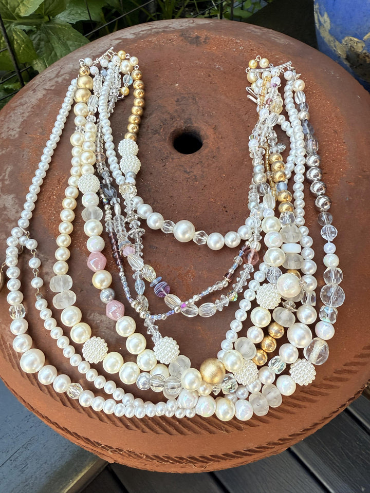 Ukrainian-Inspired Mixed Media Statement Necklace – Handmade Multi-Strand Beaded Jewelry – One of a Kind