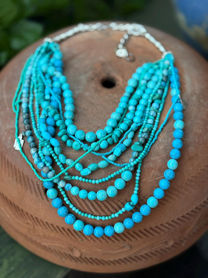 Turquoise & Howlite Layered Statement Necklace | Ukrainian Korali Inspired | Boho Southwest Style | Handmade Beaded Jewelry