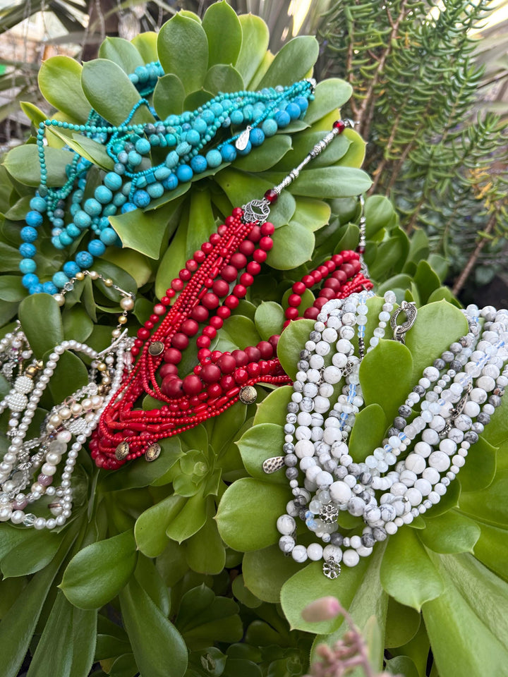 Howlite & Moonstone Layered Statement Necklace | Ukrainian Korali Inspired | Handmade Multi-Strand Beaded Jewelry