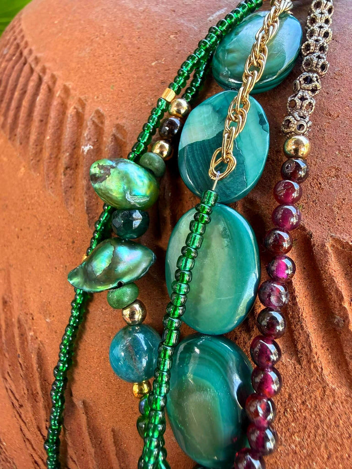 Tiger Eye, Agate & Pearl Layered Necklace | Mixed Media Statement Jewelry | Handmade One-of-a-Kind Beaded Necklace
