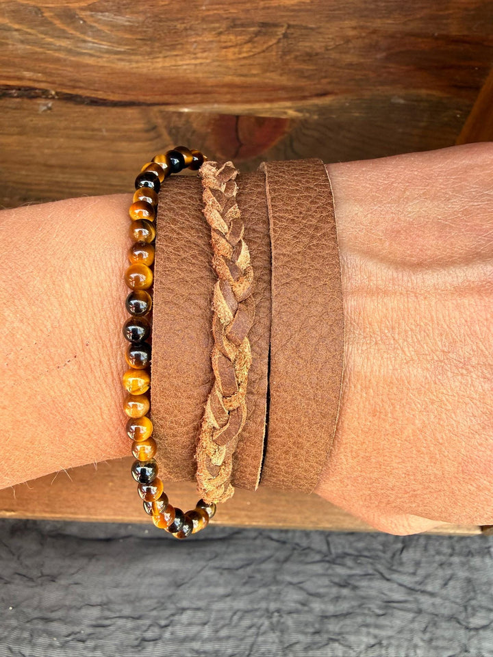 Tiger Eye Leather Wrap Bracelet | Gift Box Included | Handmade Rustic Unisex Jewelry