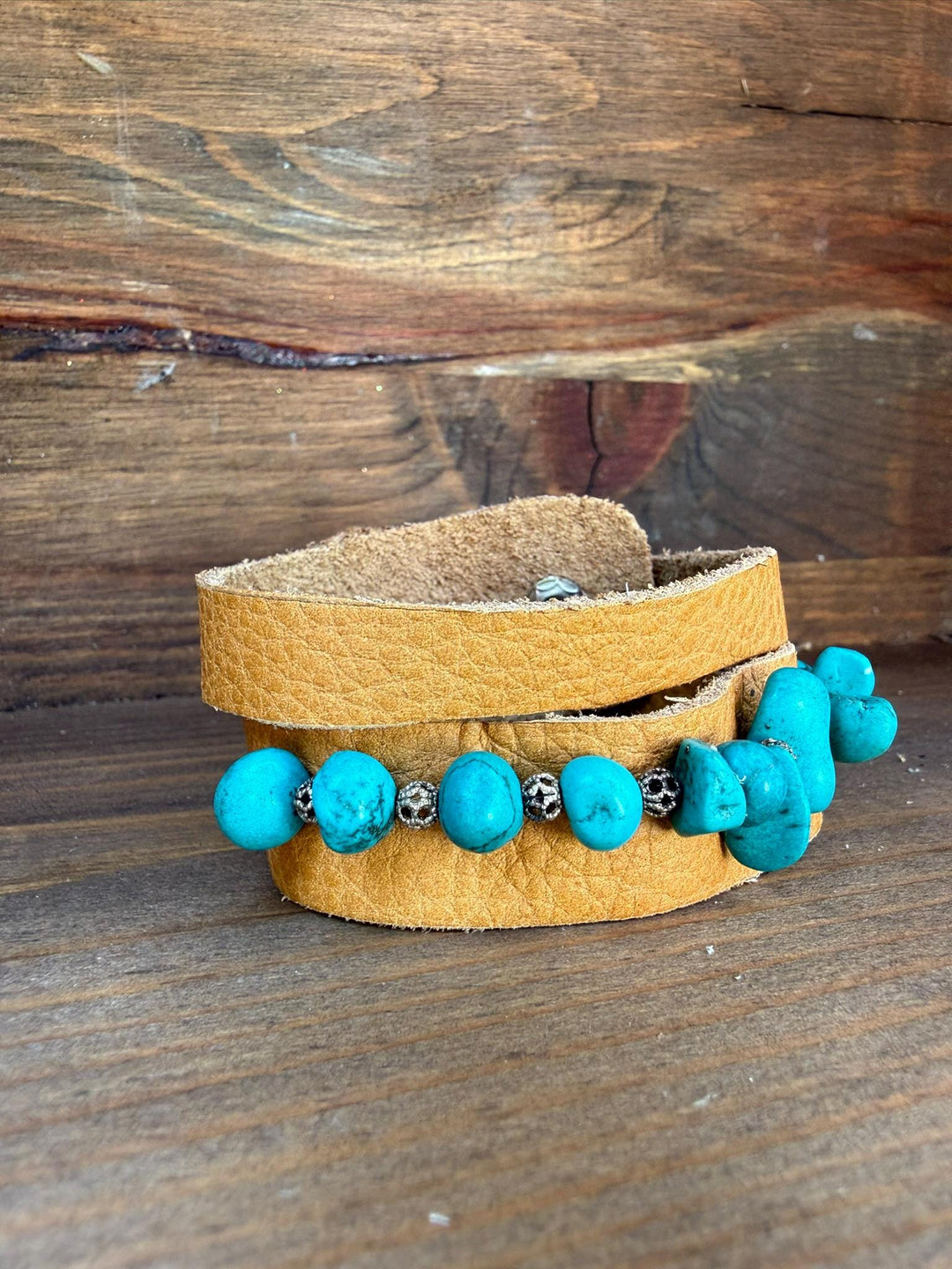 Turquoise Leather Wrap Bracelet | Gift Box Included | Handmade Boho Statement Jewelry
