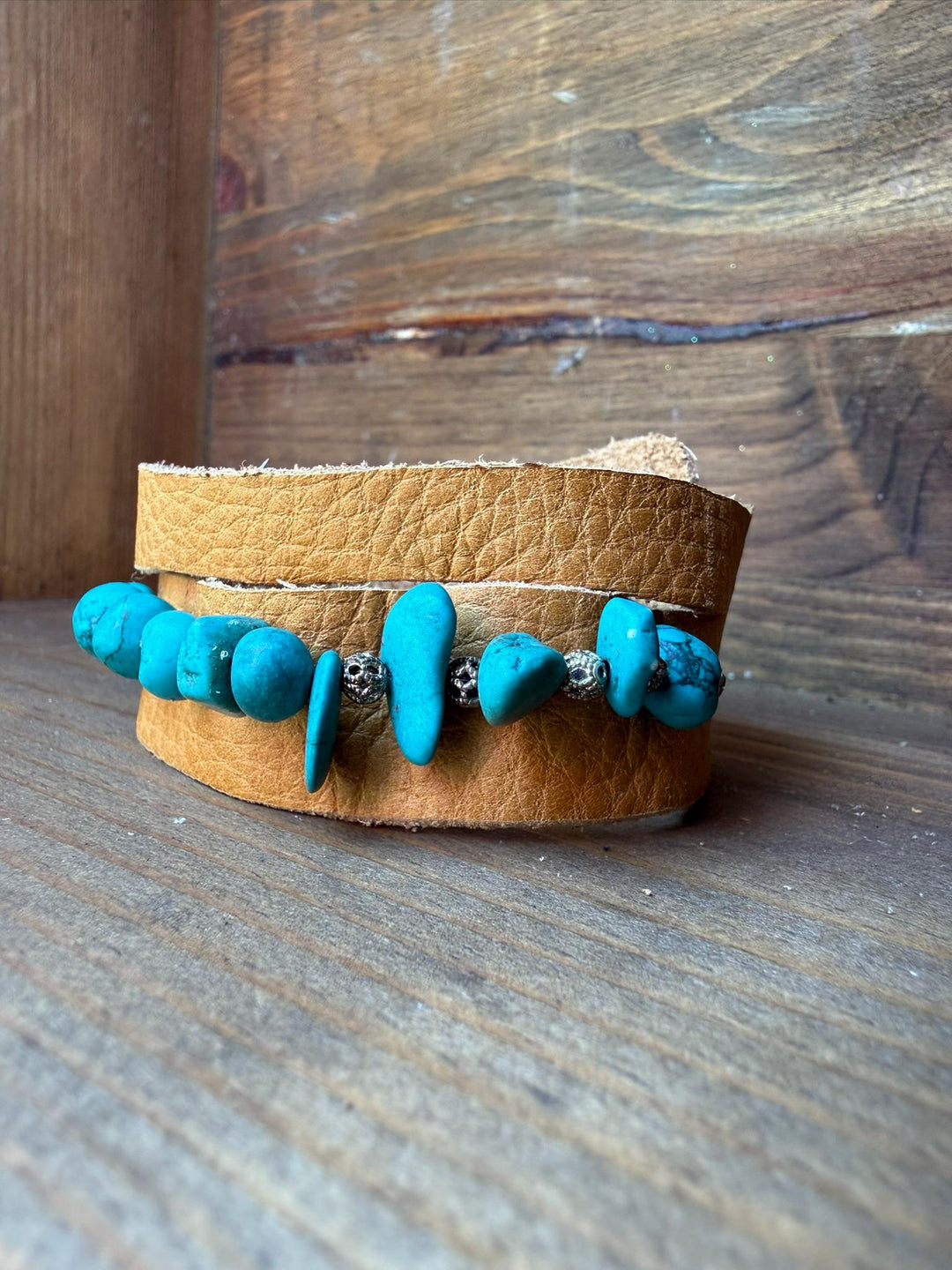 Turquoise Leather Wrap Bracelet | Gift Box Included | Handmade Boho Statement Jewelry