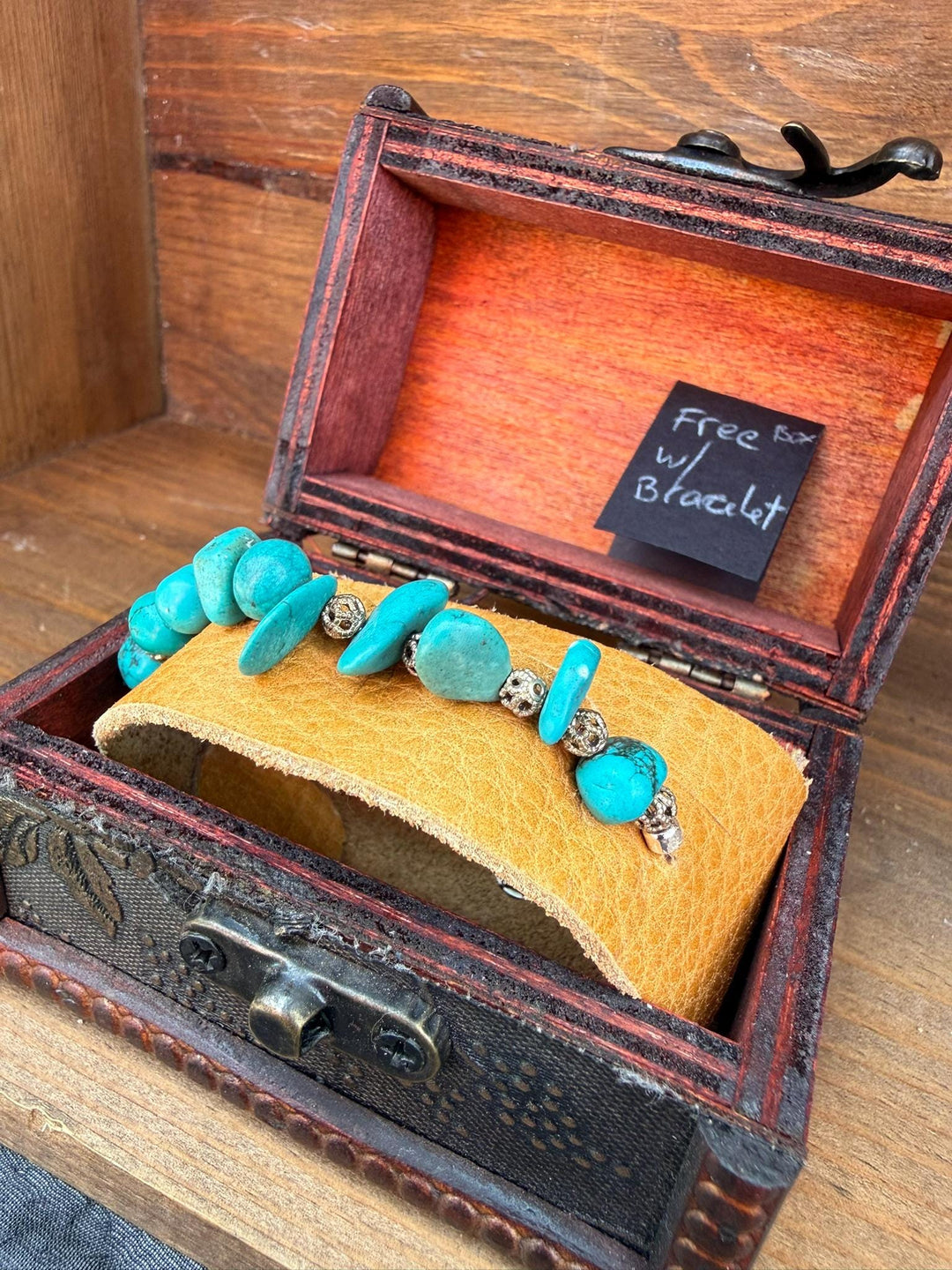 Turquoise Leather Wrap Bracelet | Gift Box Included | Handmade Boho Statement Jewelry