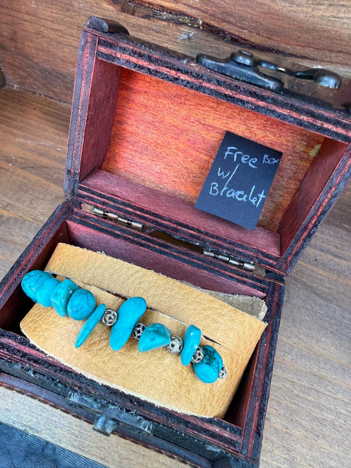 Turquoise Leather Wrap Bracelet | Gift Box Included | Handmade Boho Statement Jewelry