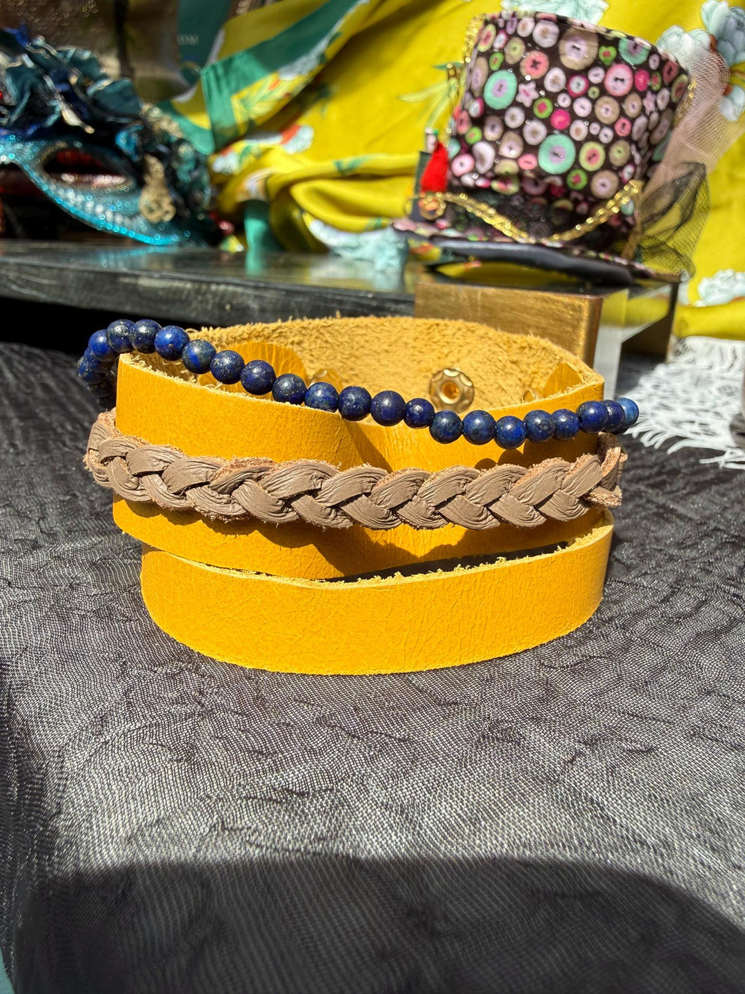 Lapis Leather Wrap Bracelet | Gift Box Included | Handmade Statement Unisex Jewelry