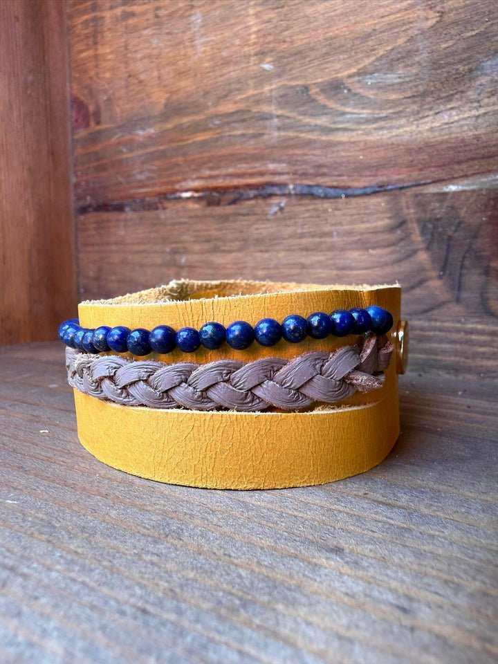 Lapis Leather Wrap Bracelet | Gift Box Included | Handmade Statement Unisex Jewelry