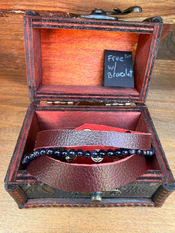 Blue Goldstone Leather Wrap Bracelet | Gift Box Included | Handmade Statement Jewelry