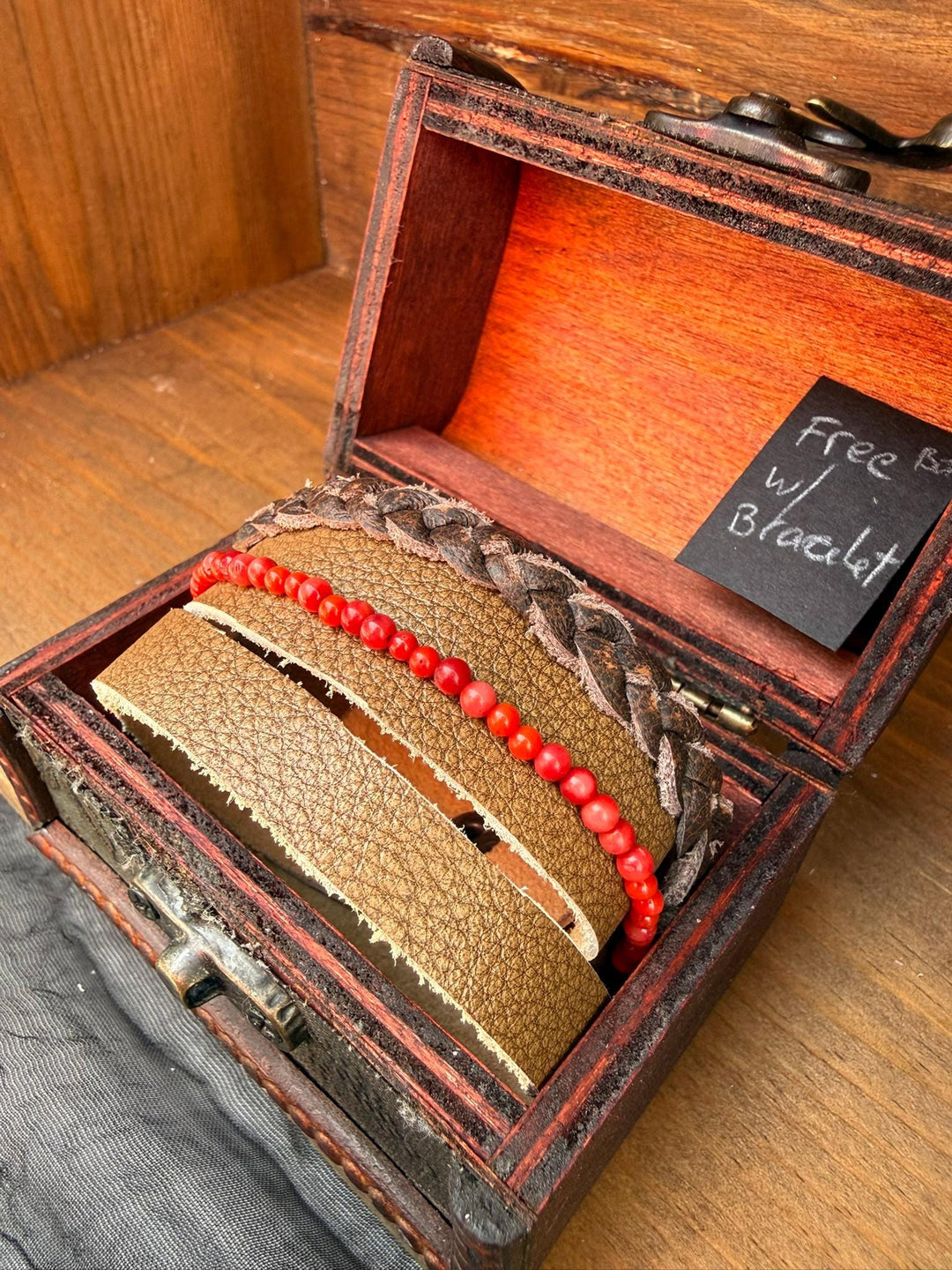 Red Coral Leather Wrap Bracelet | Gift Box Included | Handmade Statement Jewelry