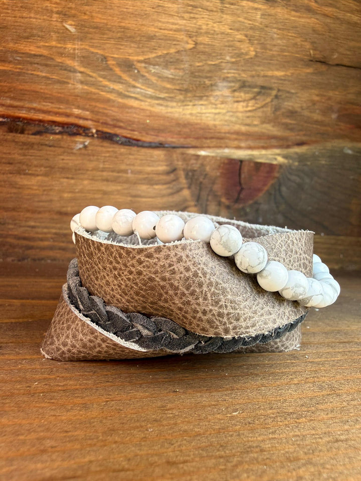 White Howlite Leather Wrap Bracelet | Gift Box Included | Handmade Statement Jewelry