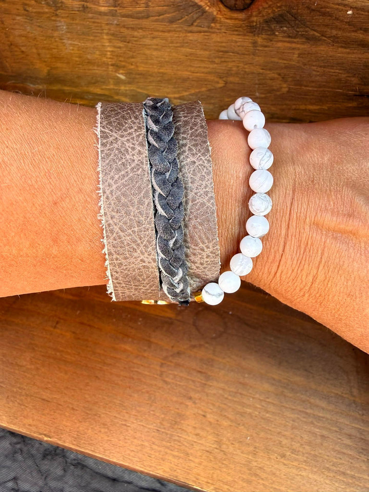 White Howlite Leather Wrap Bracelet | Gift Box Included | Handmade Statement Jewelry