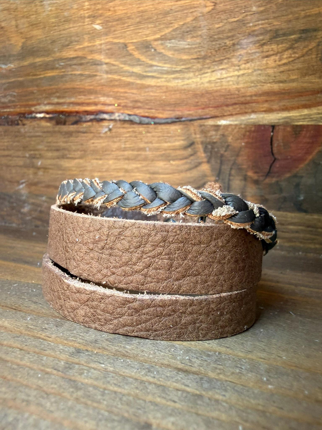 Rustic Brown Leather Wrap Bracelet | Braided Accent Cuff | Handmade Unisex Bracelet | Gift Box Included