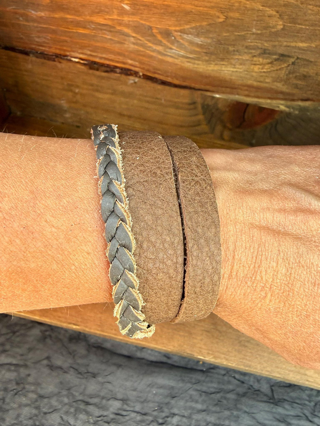 Rustic Brown Leather Wrap Bracelet | Braided Accent Cuff | Handmade Unisex Bracelet | Gift Box Included