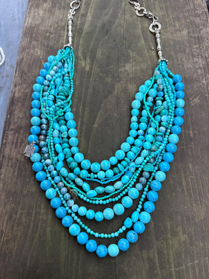 Turquoise & Howlite Layered Statement Necklace | Ukrainian Korali Inspired | Boho Southwest Style | Handmade Beaded Jewelry