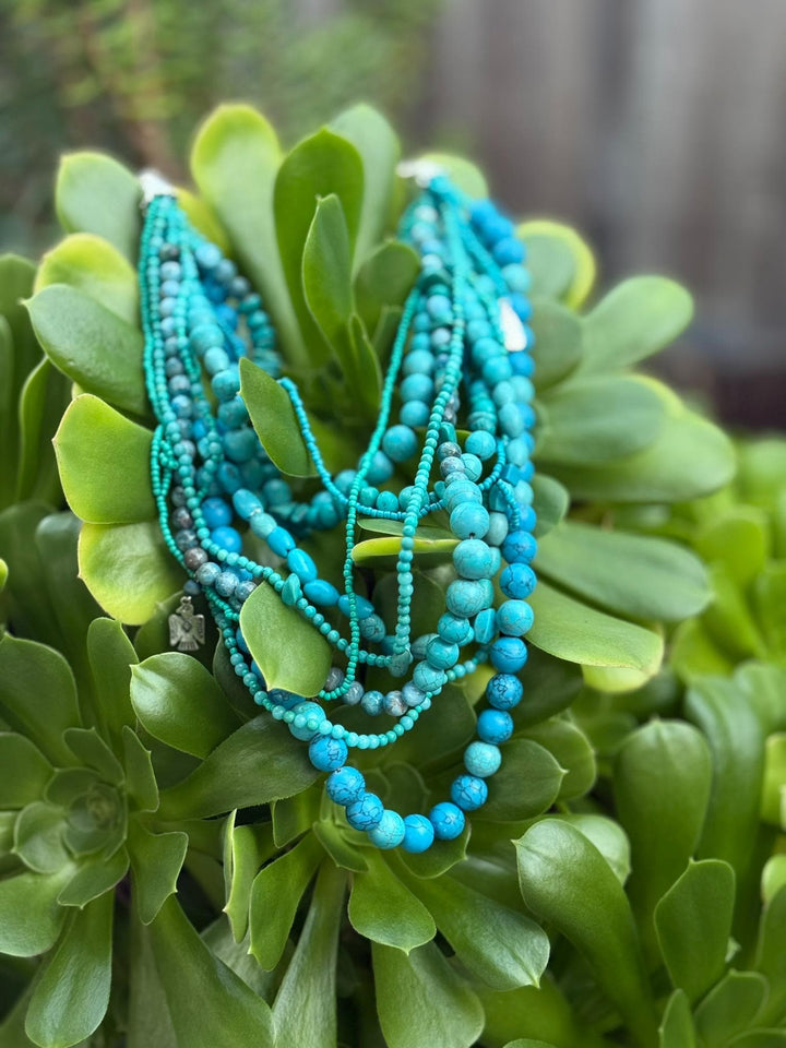 Turquoise & Howlite Layered Statement Necklace | Ukrainian Korali Inspired | Boho Southwest Style | Handmade Beaded Jewelry