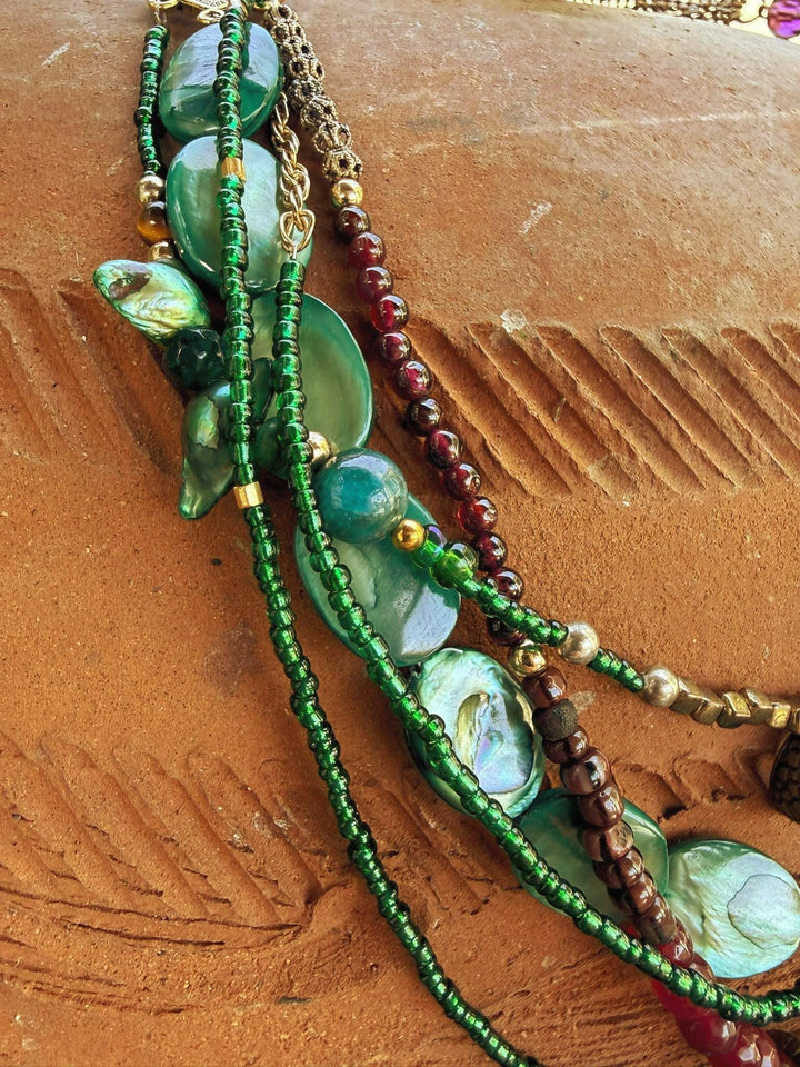 Tiger Eye, Agate & Pearl Layered Necklace | Mixed Media Statement Jewelry | Handmade One-of-a-Kind Beaded Necklace