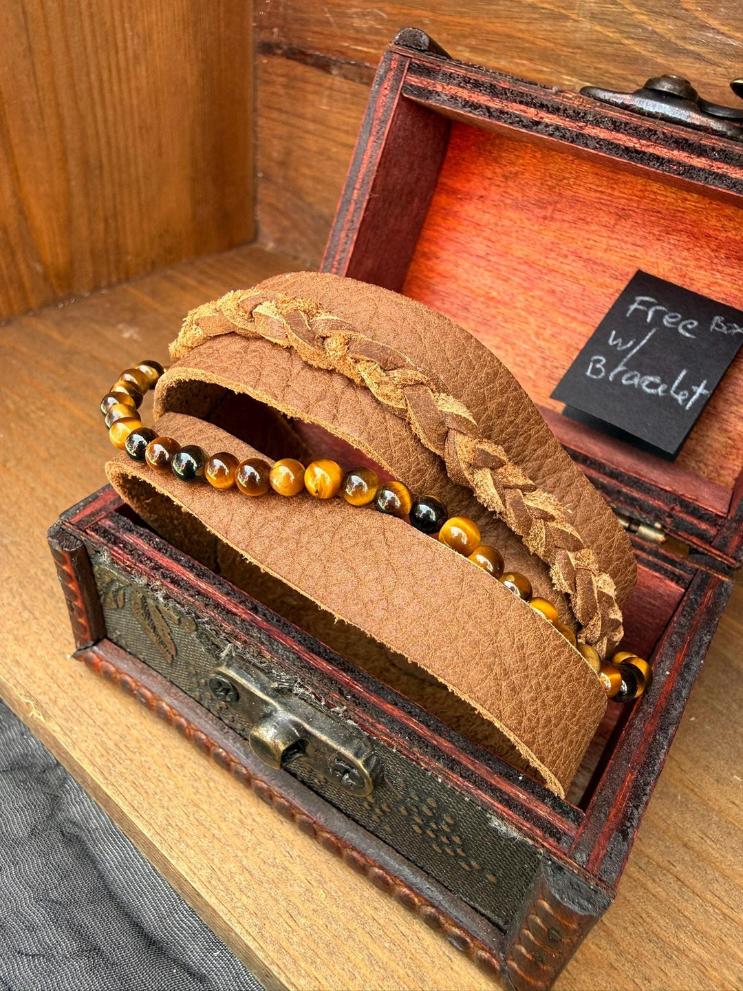 Tiger Eye Leather Wrap Bracelet | Gift Box Included | Handmade Rustic Unisex Jewelry