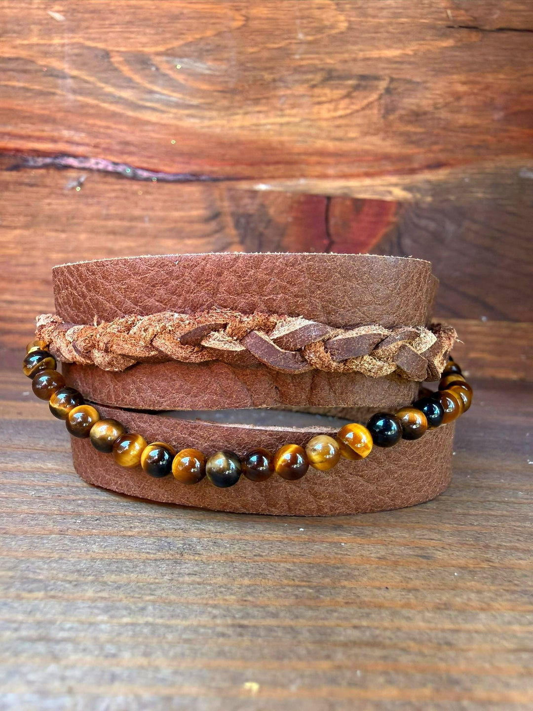 Tiger Eye Leather Wrap Bracelet | Gift Box Included | Handmade Rustic Unisex Jewelry