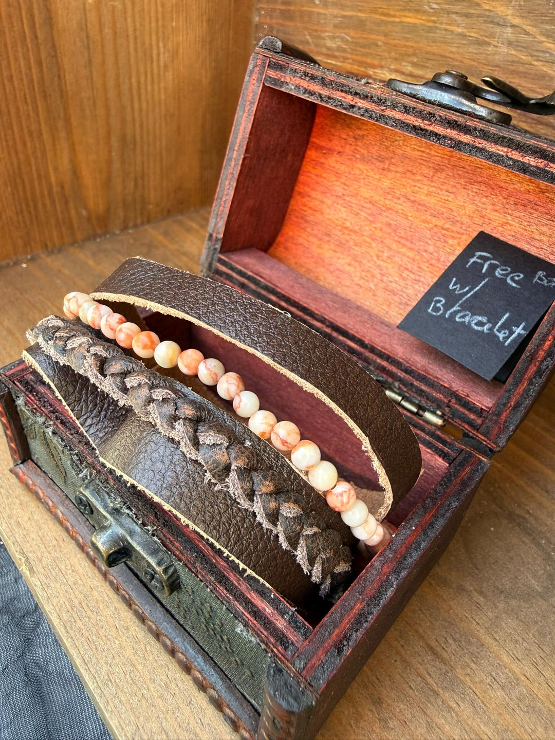 Pink Zebra Jasper Wide Leather Bracelet | Gift Box Included | Rustic Unisex Jewelry