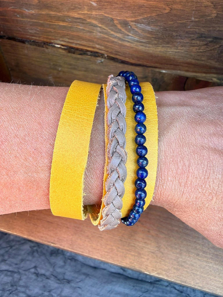 Lapis Leather Wrap Bracelet | Gift Box Included | Handmade Statement Unisex Jewelry