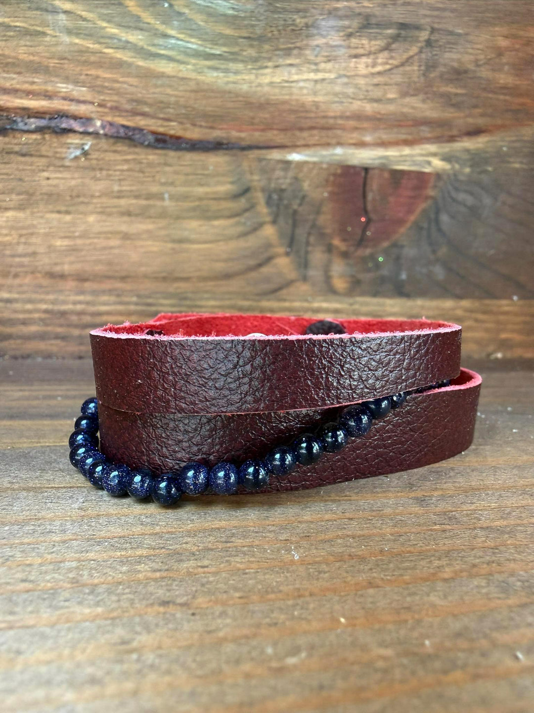 Blue Goldstone Leather Wrap Bracelet | Gift Box Included | Handmade Statement Jewelry