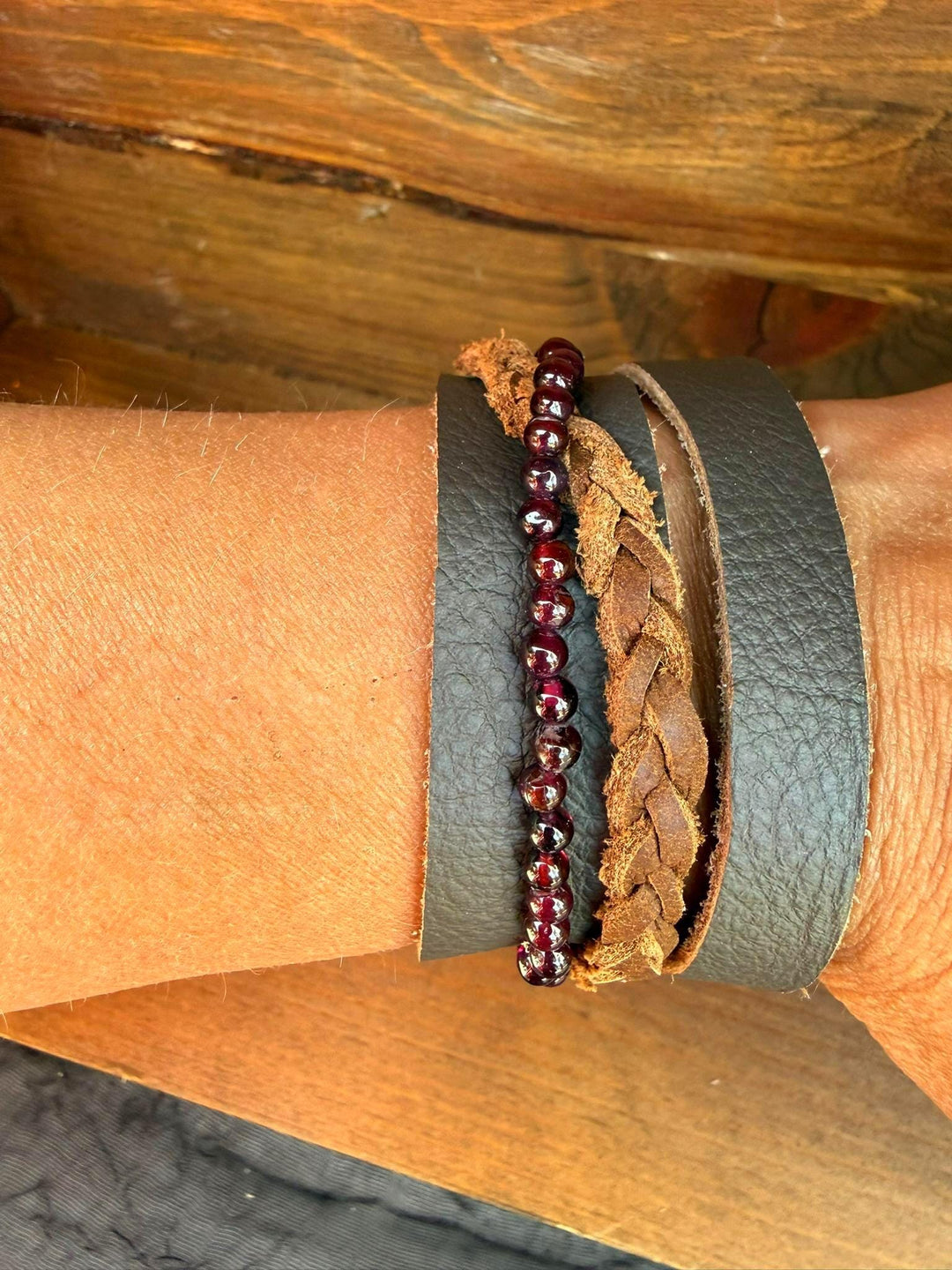 Red Agate Leather Wrap Bracelet | Gift Box Included | Handmade Statement Jewelry