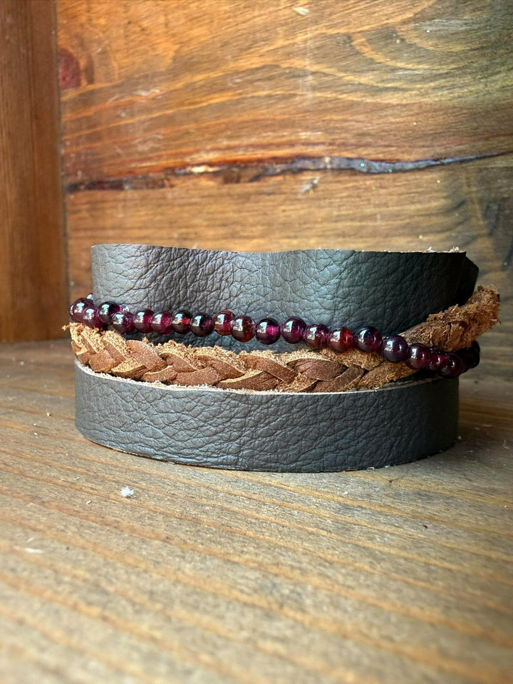 Red Agate Leather Wrap Bracelet | Gift Box Included | Handmade Statement Jewelry
