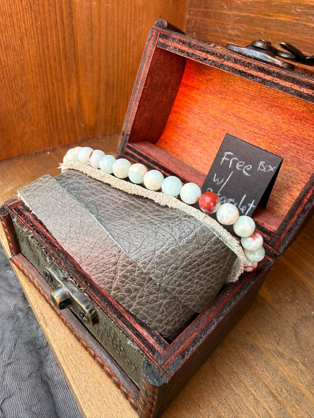 Blue Jasper Gray Leather Wrap Bracelet | Gift Box Included | Handmade Statement Jewelry