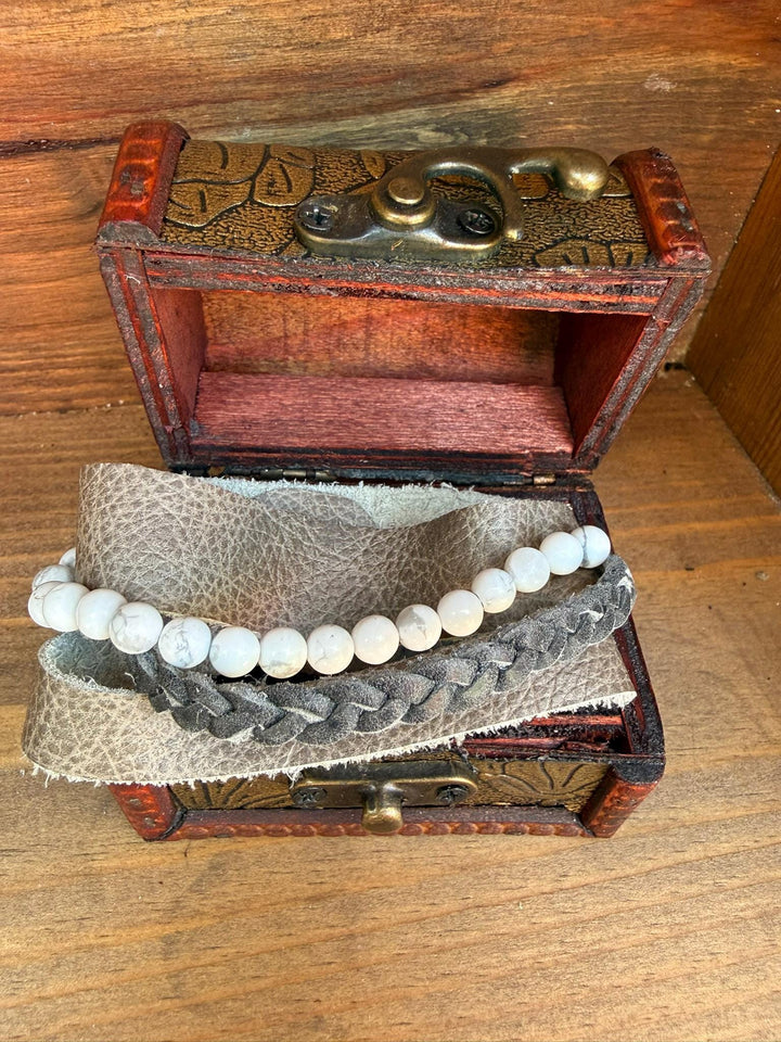 White Howlite Leather Wrap Bracelet | Gift Box Included | Handmade Statement Jewelry