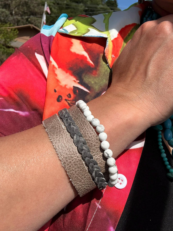 White Howlite Leather Wrap Bracelet | Gift Box Included | Handmade Statement Jewelry