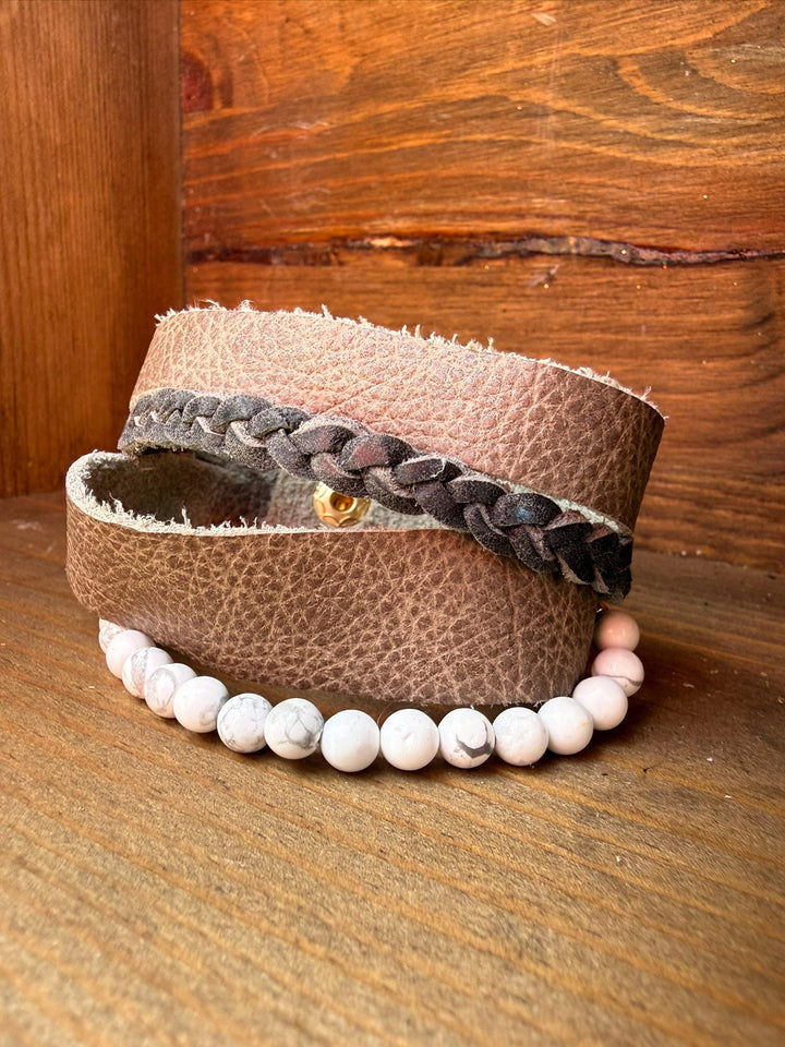 White Howlite Leather Wrap Bracelet | Gift Box Included | Handmade Statement Jewelry