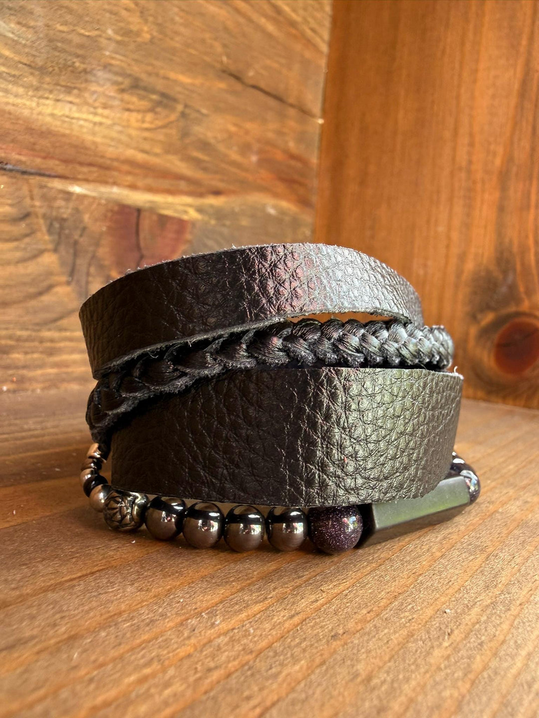 Black Onyx Leather Wrap Bracelet | Gift Box Included | Handmade Statement Jewelry