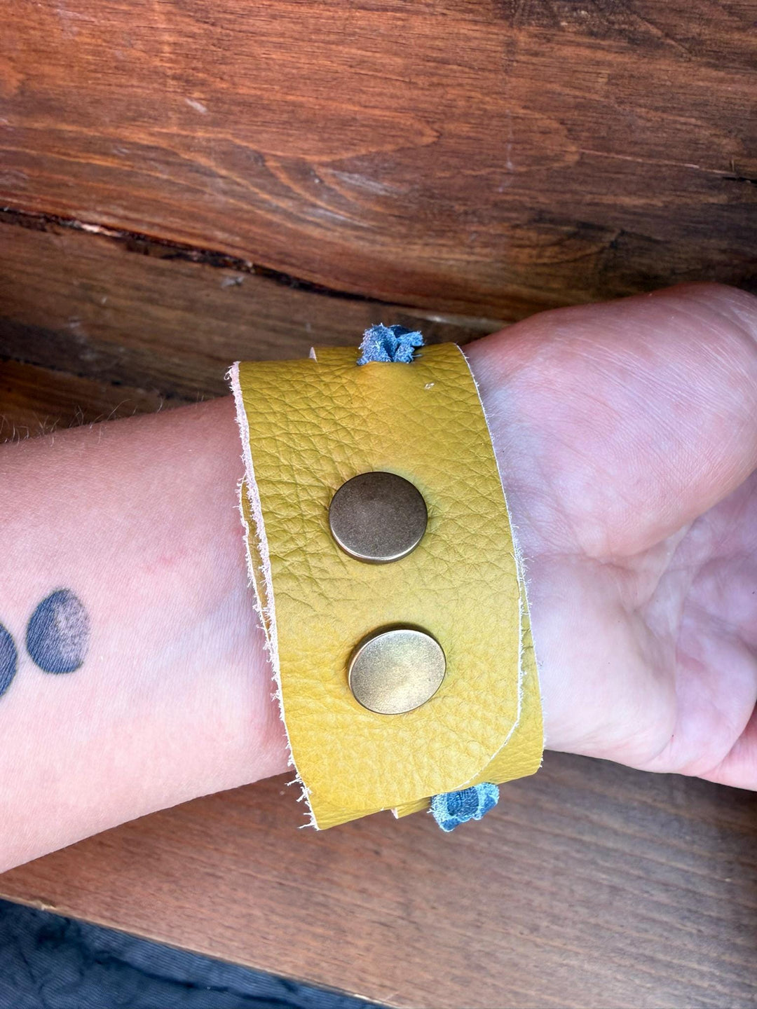 Braided Leather Wrap Bracelet | Gift Box Included | Handmade Mustard Yellow Statement Cuff