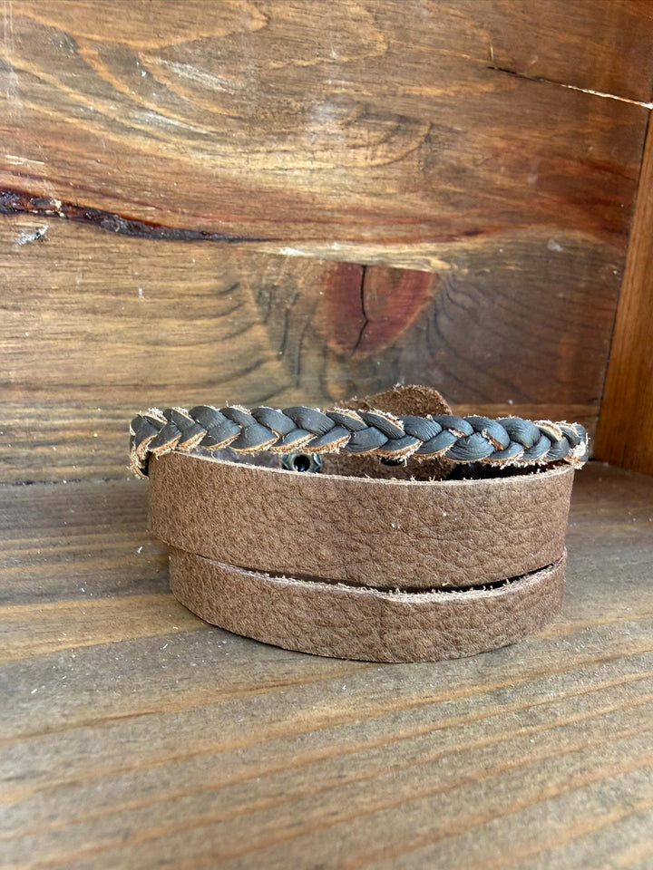Rustic Brown Leather Wrap Bracelet | Braided Accent Cuff | Handmade Unisex Bracelet | Gift Box Included